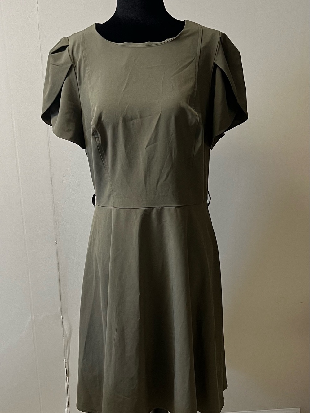 Calvin Klein Olive Green Short Sleeve A-Line Midi Dress